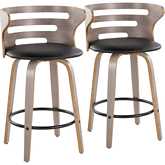 Cosini 26" Swivel Bar Stool in Light Grey Wood & Black Leatherette with Black Footrest (Set of 2)
